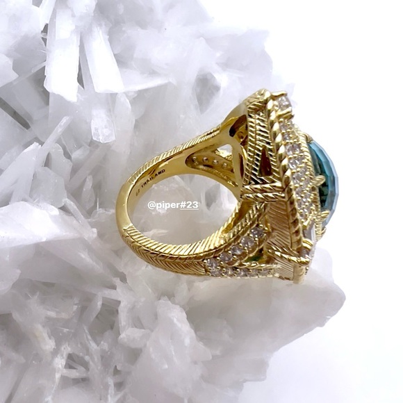 EUC Judith Ripka 14K Gold Clad Turquoise Doublet and Diamonique Cocktail Ring - Picture 8 of 14